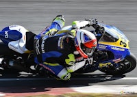 a person riding a motorcycle on a track